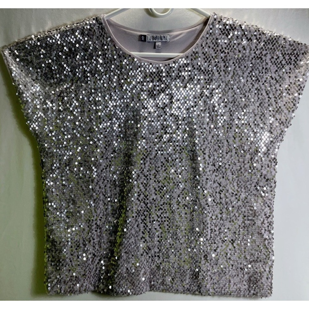 Jennifer Lopez Silver Sequin Blouse Size Large